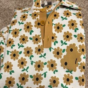 Tibi Floral Knit Top with Green and Gold Accents